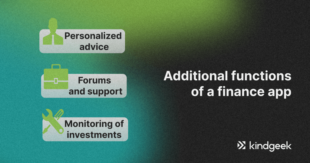 The picture shows additional functions of a finance app